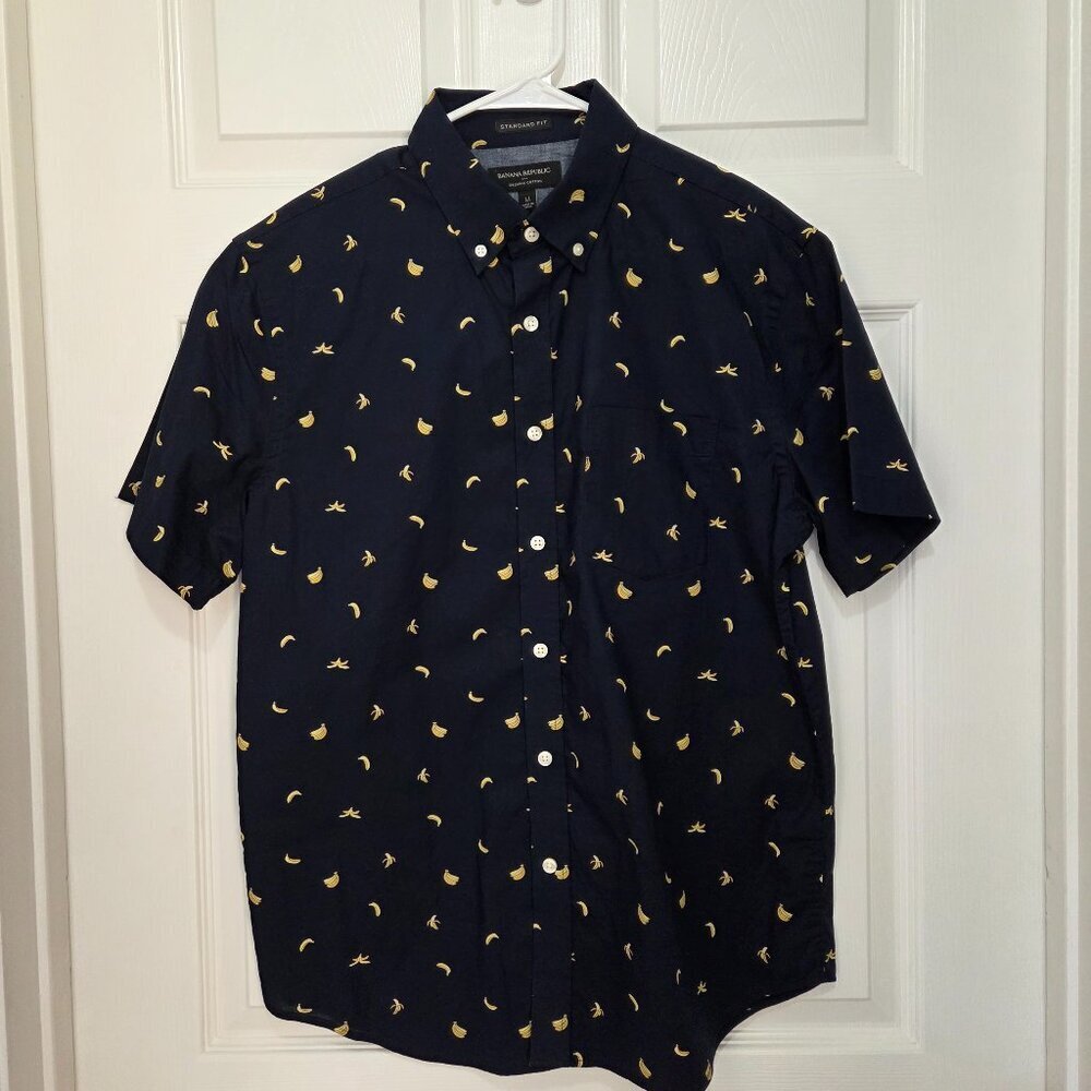 Banana Republic Men Navy Blue Organic Cotton Standard Fit Button down shirt sz M